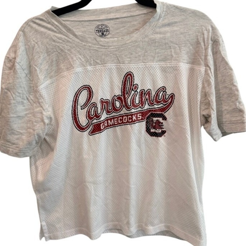 Rivalry Threads Carolina Gamecocks Crop Top Mesh Jersey Shirt Gray White Small